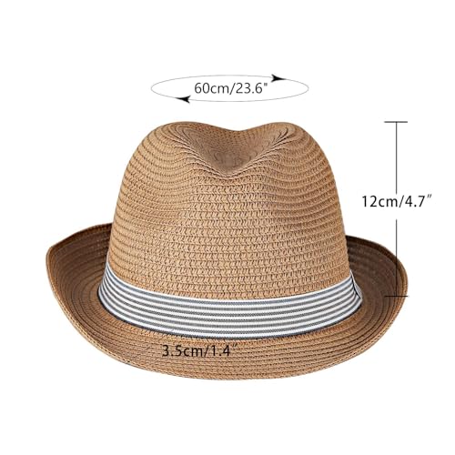 Summer Panama Straw Fedora Hats for Men Women Trilby Hat Foldable Roll Up Short Brim Panama Beach Hat Topper - color: Camel, size: One Size-Medium