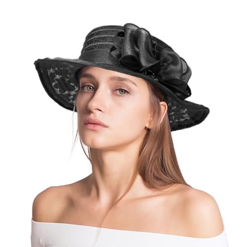 Women's Organza Derby Fascinator Hat Cloche Bowler Hat Cocktail Tea Party Wedding Sun Hat - color: K-black