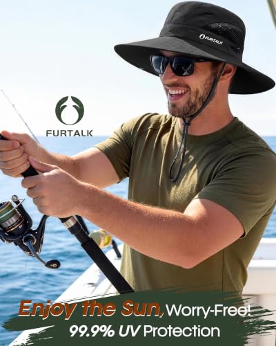 FURTALK Mens Bucket Sun Hat UPF Protection Wide Brim Breathable Fishing Hat - color: Black