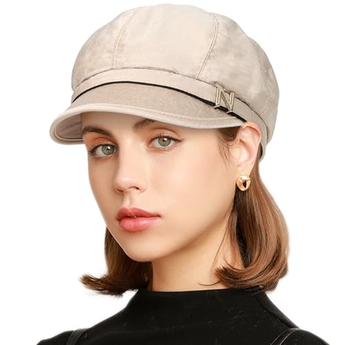 Women Retro Classic Visor Newsboy Cabbie Cap Beret Hats with Flower Buckle for Woman Ladies - color: 10beige