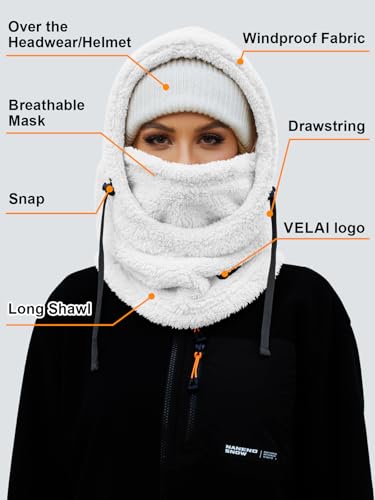 Balaclava Fleece Ski Mask Winter Face Masks Windproof Hooded Scarf - color: White
