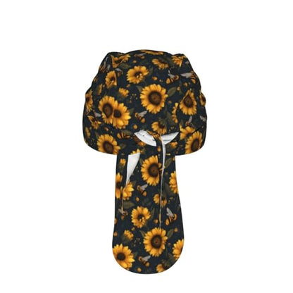 Adjustable Cycling Cap, Quick Dry Sports Bandana Skull Cap Helmet Liner - color: Flying Bees and Sunflowers