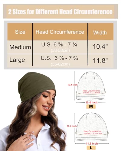 100% Cotton Summer Beanie for Men Women, Thin Soft Slouchy Beanies - color: 2pcs Black+army Green, size: Medium