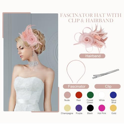 Tulle Flower Fascinators Hats for Women 2025 Derby Outfits for Women Tea Party Derby Hats - color: White