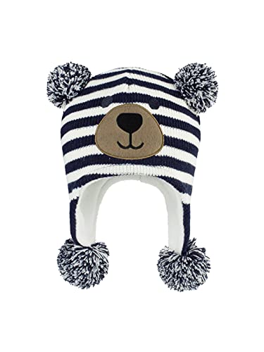 Baby Winter Hat Toddler Beanie Warm Fleece Lined Earflap Cap with Pom Pom - color: Bear Navy, size: 1-2T