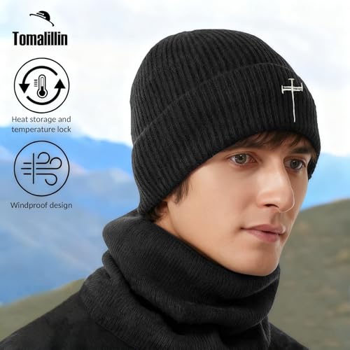 Winter Beanie for Men Women Fleece Lined Beanies Hats Soft Warm Thick Knit Hat - color: Black