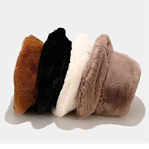 Dirholl Women's Winter Faux Fur Fuzzy Warm Bucket Hat - color: Black