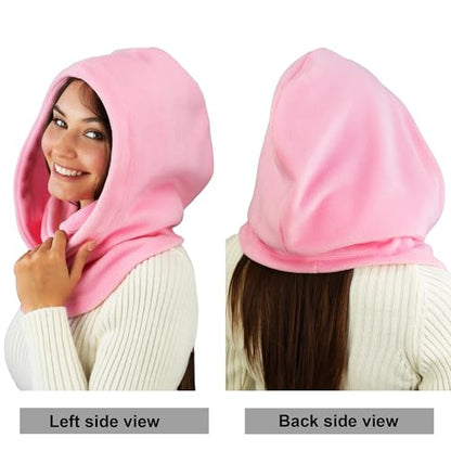 Fleece Balaclava Over Helmet - Warm Helmet Ninja Hood - Snowboard Hooded Hat Neck Gaiter Ski Mask - color: Pink, size: One Size