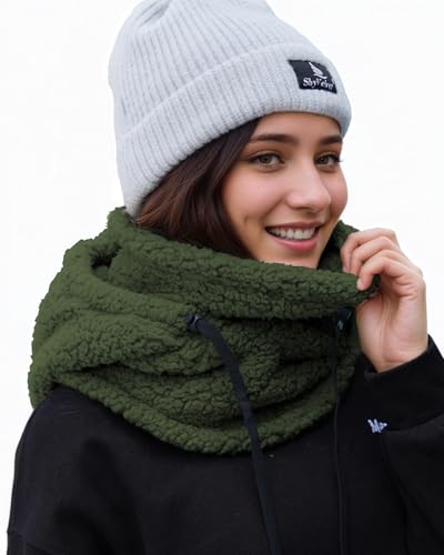 Shy Velvet Sherpa Hood Balaclava Wind-Resistant Ski Mask for Men and Women - color: Olive Green