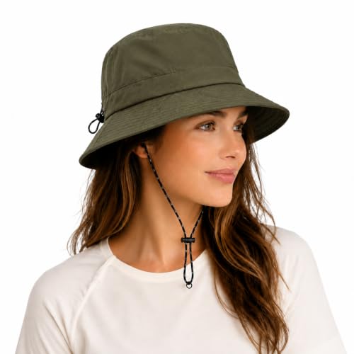 Packable Sun Bucket Hat for Women Men Wide Brim Outdoor Hiking Hat - color: Army Green