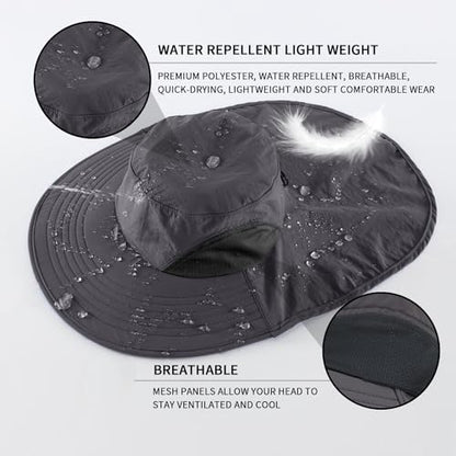 Home Prefer Outdoor UPF50+ Sun Hat Wide Brim Mesh Fishing Hat with Neck Flap - color: Dark Gray