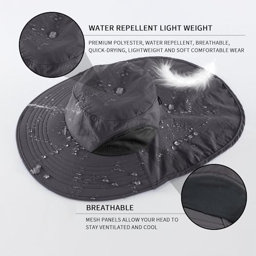 Home Prefer Outdoor UPF50+ Sun Hat Wide Brim Mesh Fishing Hat with Neck Flap - color: Dark Gray