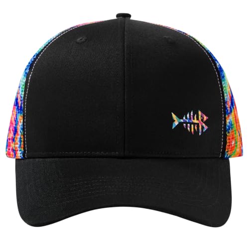 BASSDASH Printed Mesh Trucker Hat for Men Women Adjustable Baseball Cap Fishing Camping Outdoors Sporting Hat with Snap FH20 - color: Black/Tie-dye Color, style: Regular