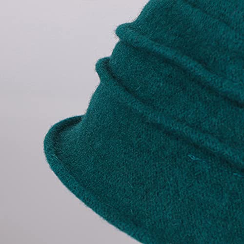 Wool Cloche Bucket Hat for Women 1920s Floral Bowler Cap Elegant Church Dress Cap Winter Warm Fedora Hat - color: Green