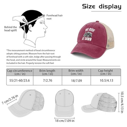 We Ride at Dawn Lawn Mower Hat Funny Trucker Hats Women Baseball Caps Funny Gifts - color: Deep Rose