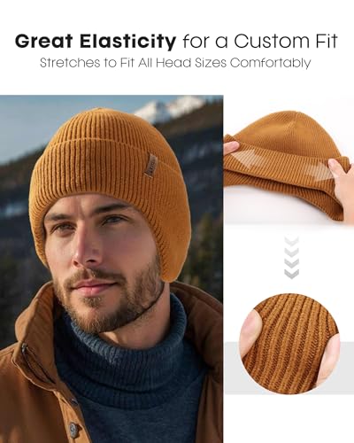 FURTALK Mens Winter Fleece Lined Beanie with Earflaps - color: Brown
