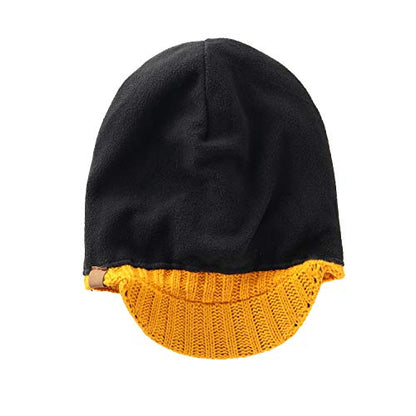 Home Prefer Men's Winter Hat Thick Knit Beanie Cap with Visor Newsboy Beanie Hat - color: Golden Yellow