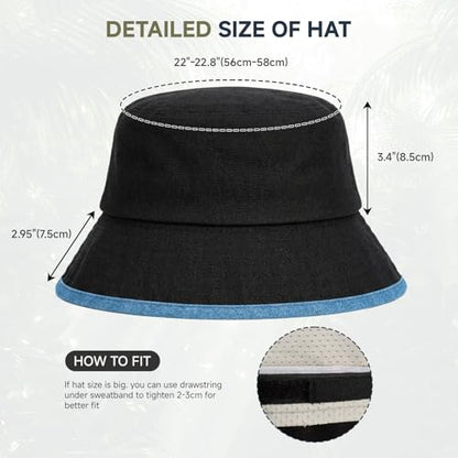Summer Bucket Hat for Woman Men Cotton Wide Brim Sun Hat - color: Brown