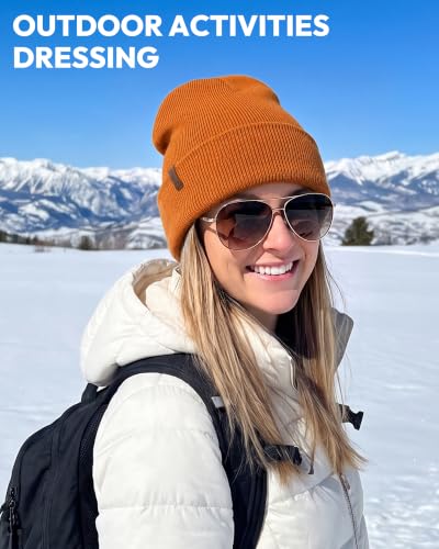 Beanie for Men Women, Winter Double Layer Warm Hat Skull Cap - color: Dark Grey+black+dark Orange