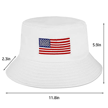 XYIYI Fashion Embroidery Bucket Hat Cotton Beach Fisherman Hats for Women Girls - color: American Flag White