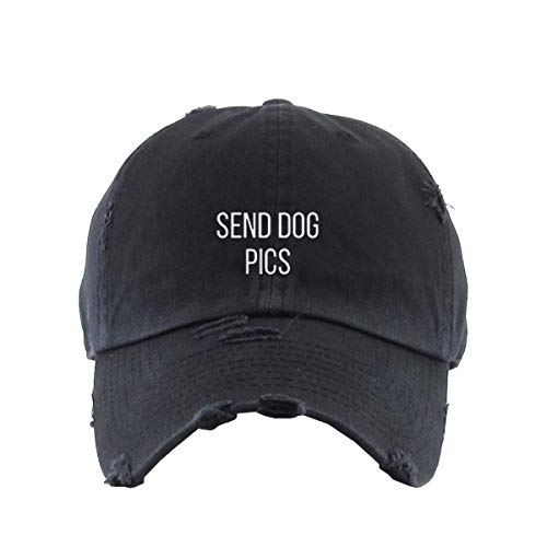 Send Dog Pics Vintage Baseball Cap Embroidered Cotton Adjustable Distressed Dad Hat - color: Brush Black