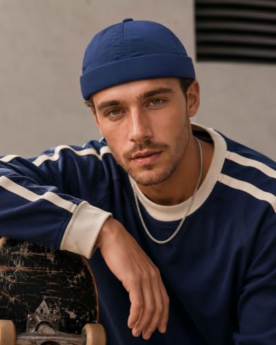 CLAPE Lightweight Breathable Brimless Cap Street Casual Versatile Summer Quick Dry Docker Cap No Brim Sailor Cap Leon Cap - color: Dcx2601-blue