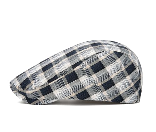 QHFHULV Newsboy Cap for Men Cotton Flat Gatsby Ivy Golf Cabbie Driving Hat - color: Plaid Black White