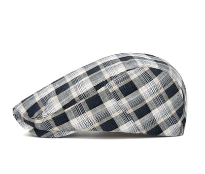 QHFHULV Newsboy Cap for Men Cotton Flat Gatsby Ivy Golf Cabbie Driving Hat - color: Plaid Black White