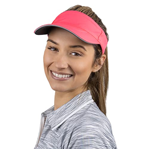 TrailHeads Women's Performance Sun Visor Hat for Running, Golf & Sports - color: Bright Coral