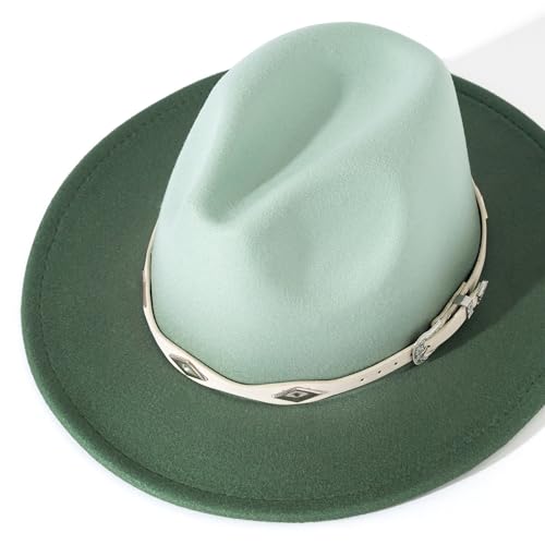 Lisianthus Gradient Color Fedora Hat for Women & Men - color: White Band, Green