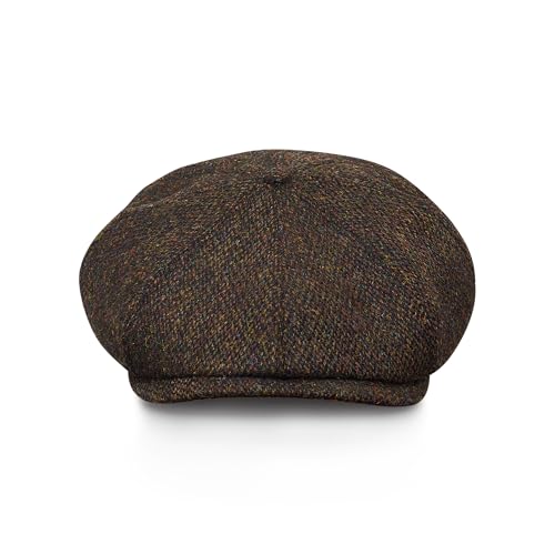 Sterkowski Shelby | 100% Harris Tweed Newsboy Cap for Men | 8 Panel Peaky Style Hat - color: Black/Yellow, size: 7 1/2