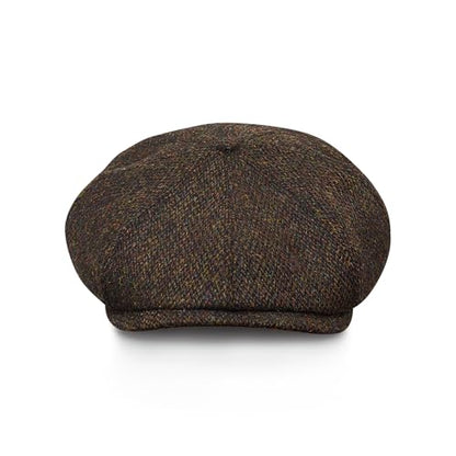 Sterkowski Shelby | 100% Harris Tweed Newsboy Cap for Men | 8 Panel Peaky Style Hat - color: Black/Yellow, size: 7 1/2
