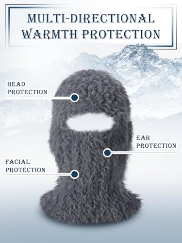 Furry Balaclava Ski Mask for Man Woman, Fluffy Winter Face Cover - color: Dark Grey