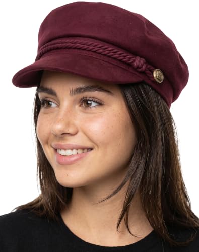 Funky Junque Greek Fisherman Newsboy Cap, Cotton Captains Bakerboy Hat - color: Wool - Burgundy