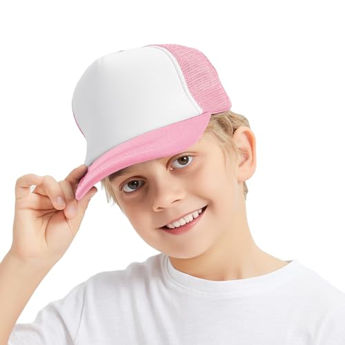 TOPTIE Kids Trucker Hat 5-Panel Foam Front Snapback Cap (Ages 3-7) - color: Pink/White