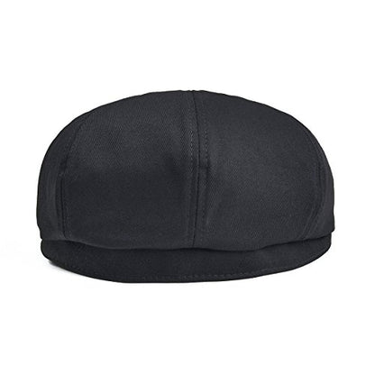BOTVELA Men's Newsboy Flat Cap 100% Cotton Cabbie Hat - color: Black, size: 7 3/8