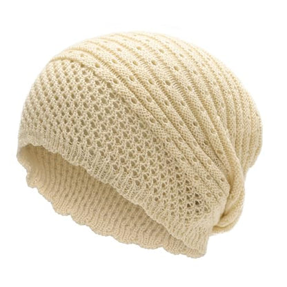 ZLYC Crochet Slouchy Beanie for Women Soft Lightweight Skull Cap - color: Plain Beige
