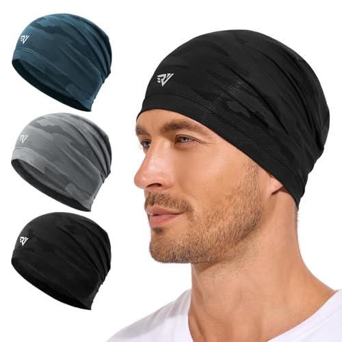 3Pcs Cooling Skull Caps for Men Women-Lightweight Breathable Beanie, Thin Quick Dry Running Cap for Cycling Daily Wear - color: Black+grey+blue