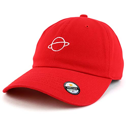 Trendy Apparel Shop Planet Embroidered Low Profile Soft Cotton Dad Hat Cap - color: Red