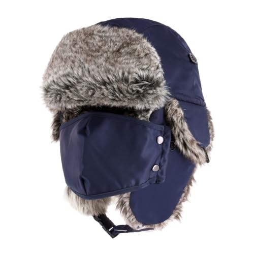 Waterproof Winter Trapper Ushanka Hat Ear Flap Chin Strap, Russian Style - color: Arctic (Navy)
