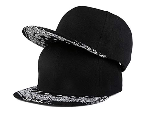 Trucker Hat Fashion Mens Women Snapback Hats - Flat Bill Brim Hat Adjustable Baseball Cap - color: Paisley Black