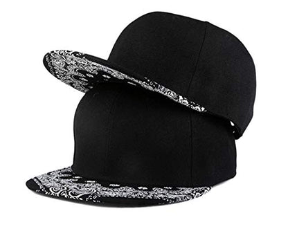 Trucker Hat Fashion Mens Women Snapback Hats - Flat Bill Brim Hat Adjustable Baseball Cap - color: Paisley Black