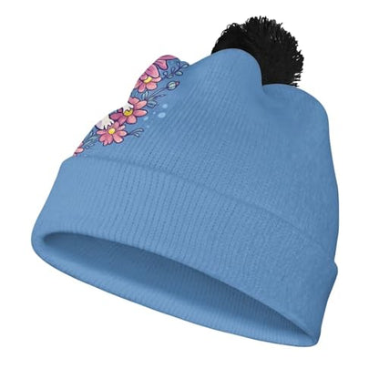 Girls Boys Winter Warm Knit Beanie Pompom Elasticity Slouchy Hat Skull Caps for Childrens - color: Blue Cute Axolotl