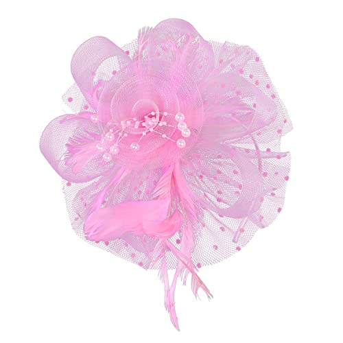 Century Star 2026 Kentucky Hat Derby Fascinator for Women Tea Party Flower Mesh Ribbons Feathers Headband Hair Clips - color: Pink