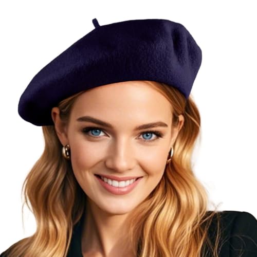 French Wool Beret Hats for Women Man - color: Black Blue