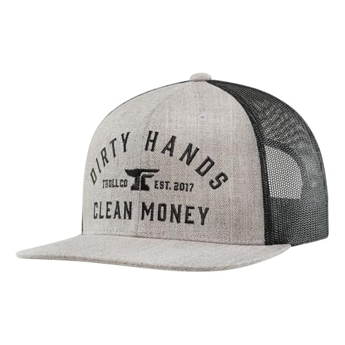 DHCM Catena Hat – Dirty Hands Clean Money Snapback Cap, Men’s Workwear Hat, Curved Brim, Adjustable Fit - color: Heather Grey and Black - Meshback