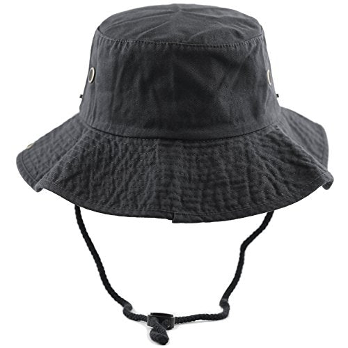 The Hat Depot Cotton Stone-Washed Safari Wide Brim Foldable Double-Sided Sun Boonie Bucket Hat - color: 2. Cotton - Charcoal, size: Large-X-Large