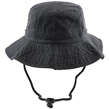The Hat Depot Cotton Stone-Washed Safari Wide Brim Foldable Double-Sided Sun Boonie Bucket Hat - color: 2. Cotton - Charcoal, size: Large-X-Large