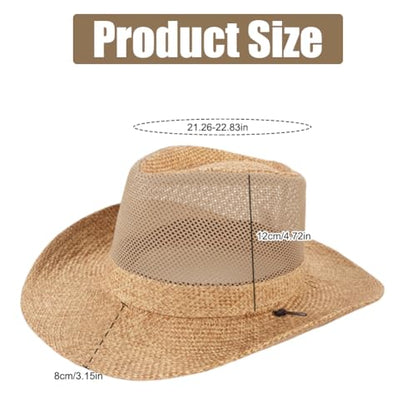 Wide Brim Straw Panama Hat Fedora Beach Sun Hat UPF50+ Unisex Fishing Hats - color: Khaki