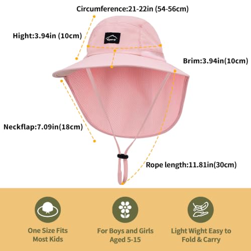 ZOORON Kids Sun Hat with Neck Flap Beach Fishing Bucket for Boys Girls - color: Pink